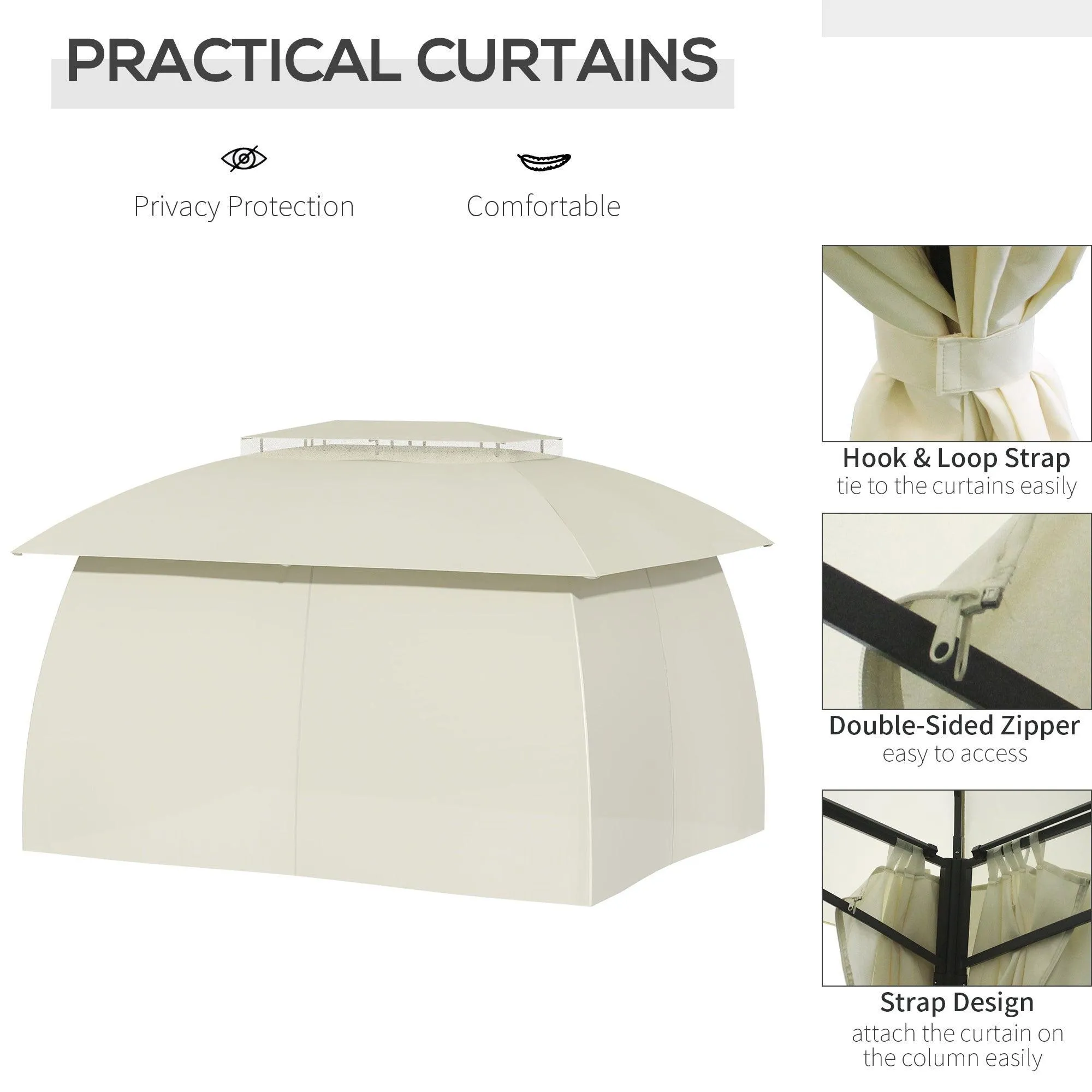 10' x 13' Patio Gazebo Canopy, Double Vented Roof, Steel Frame, Curtain Sidewalls, Beige
