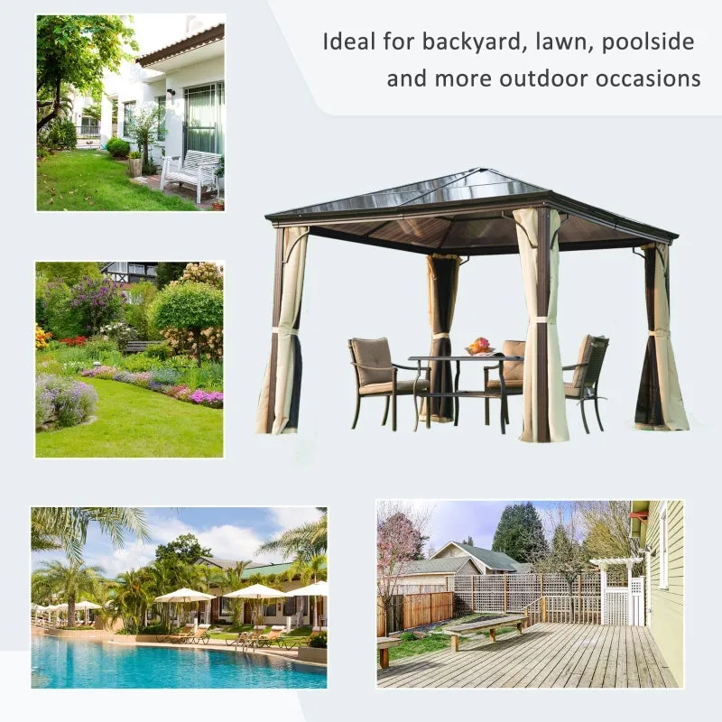 10x10 ft Hard Top Waterproof Gazebo with Mosquito Net