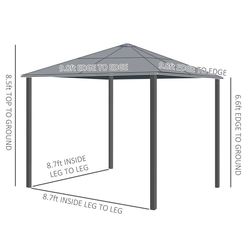 10x10 ft Hard Top Waterproof Gazebo with Mosquito Net