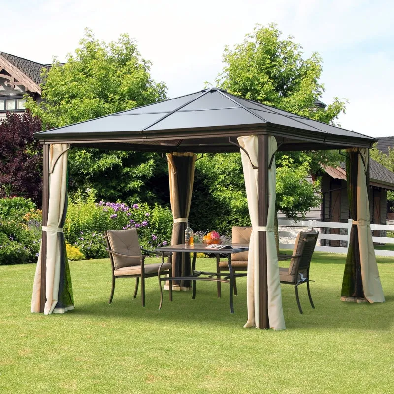 10x10 ft Hard Top Waterproof Gazebo with Mosquito Net