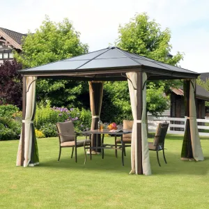 10x10 ft Hard Top Waterproof Gazebo with Mosquito Net