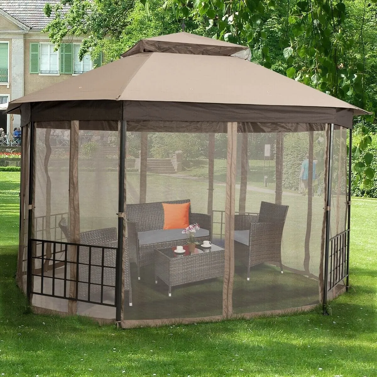 10x12 ft. Octagonal Patio Gazebo - Brown