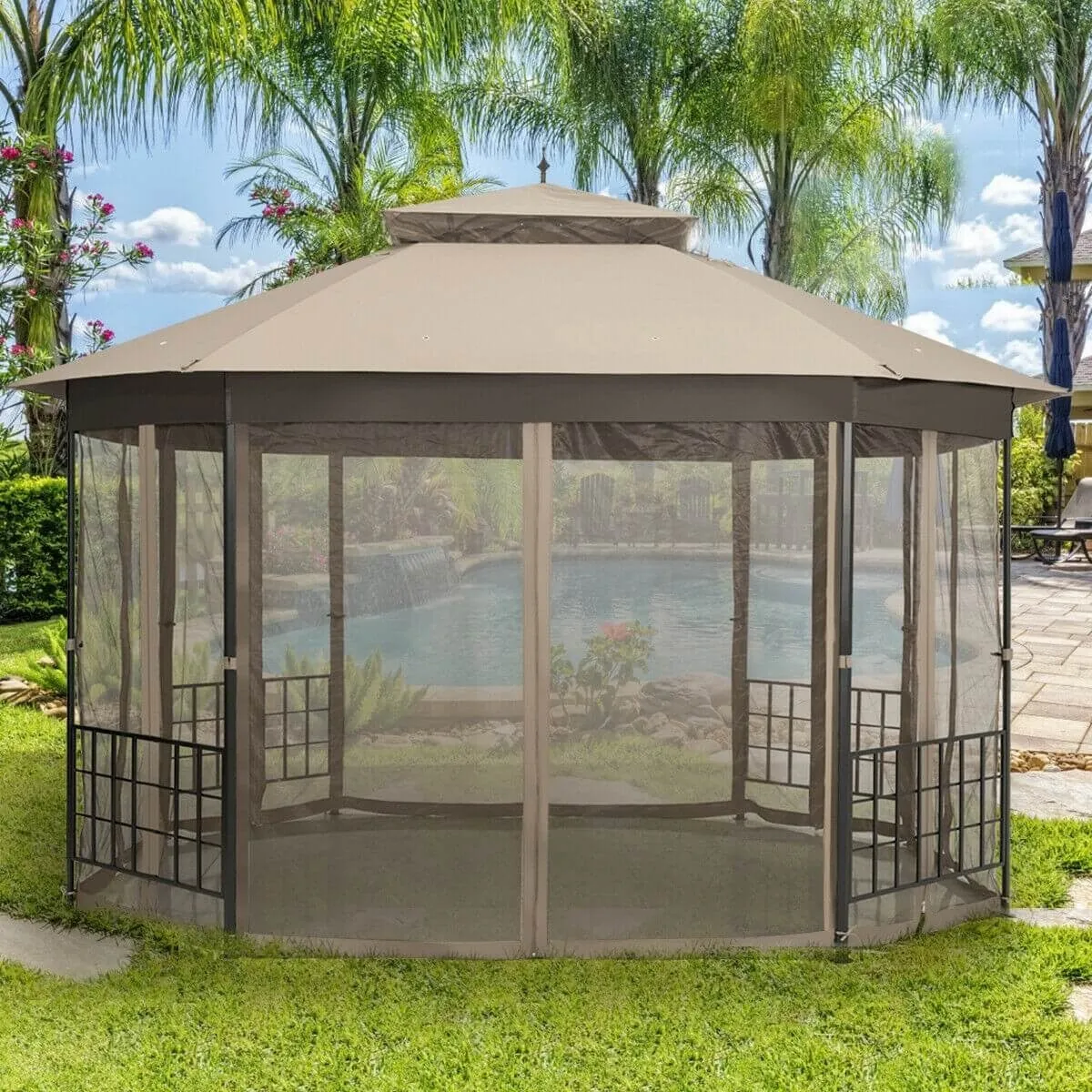 10x12 ft. Octagonal Patio Gazebo - Brown