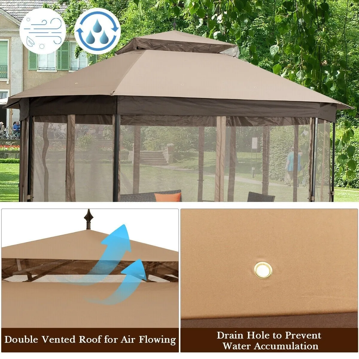 10x12 ft. Octagonal Patio Gazebo - Brown