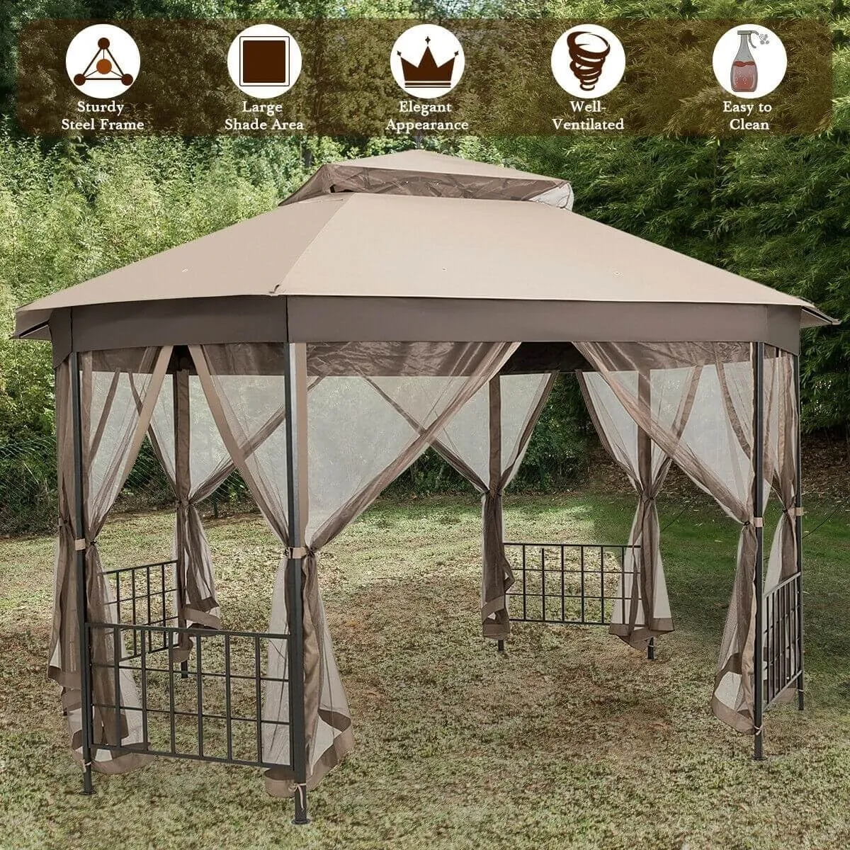10x12 ft. Octagonal Patio Gazebo - Brown