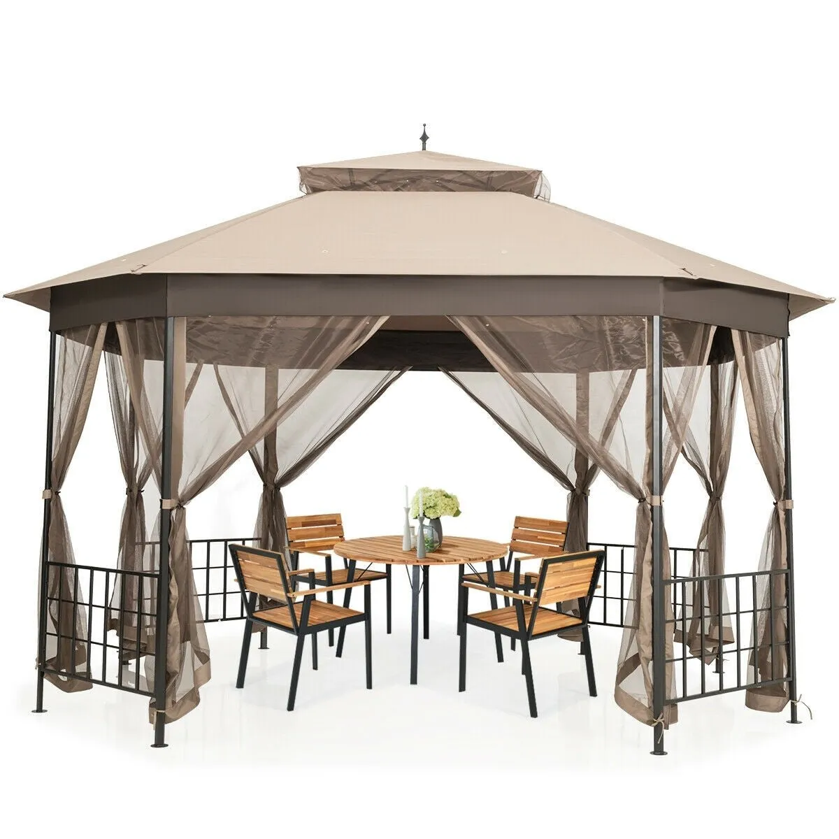 10x12 ft. Octagonal Patio Gazebo - Brown