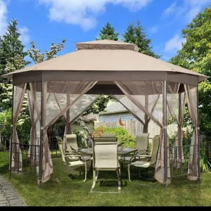10x12 ft. Octagonal Patio Gazebo - Brown