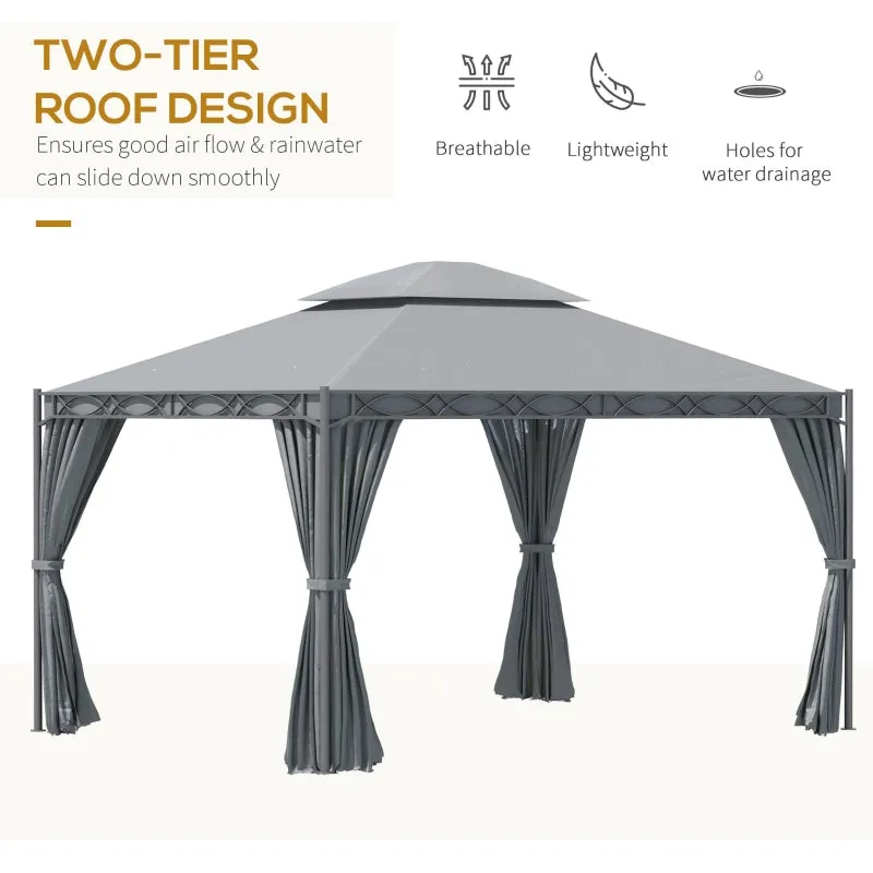 10x13ft Double-Tiered Garden Gazebo - Gray