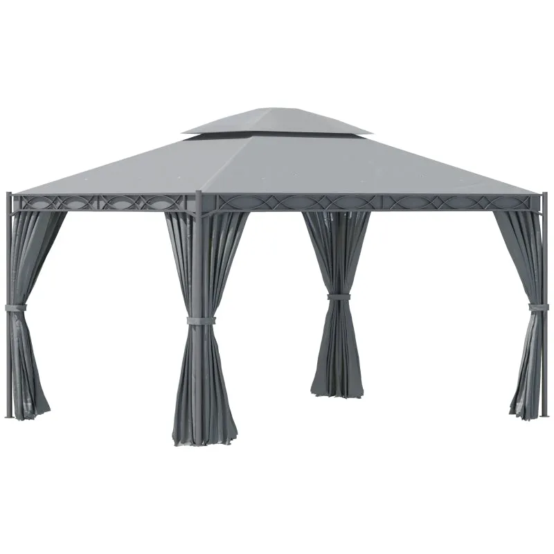 10x13ft Double-Tiered Garden Gazebo - Gray