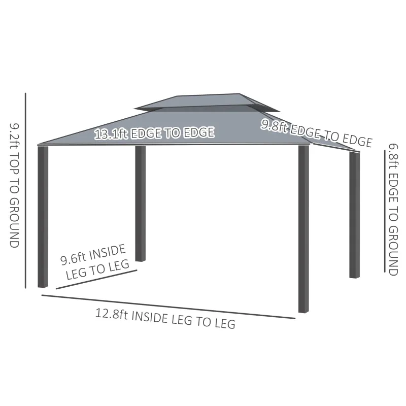 10x13ft Double-Tiered Garden Gazebo - Gray