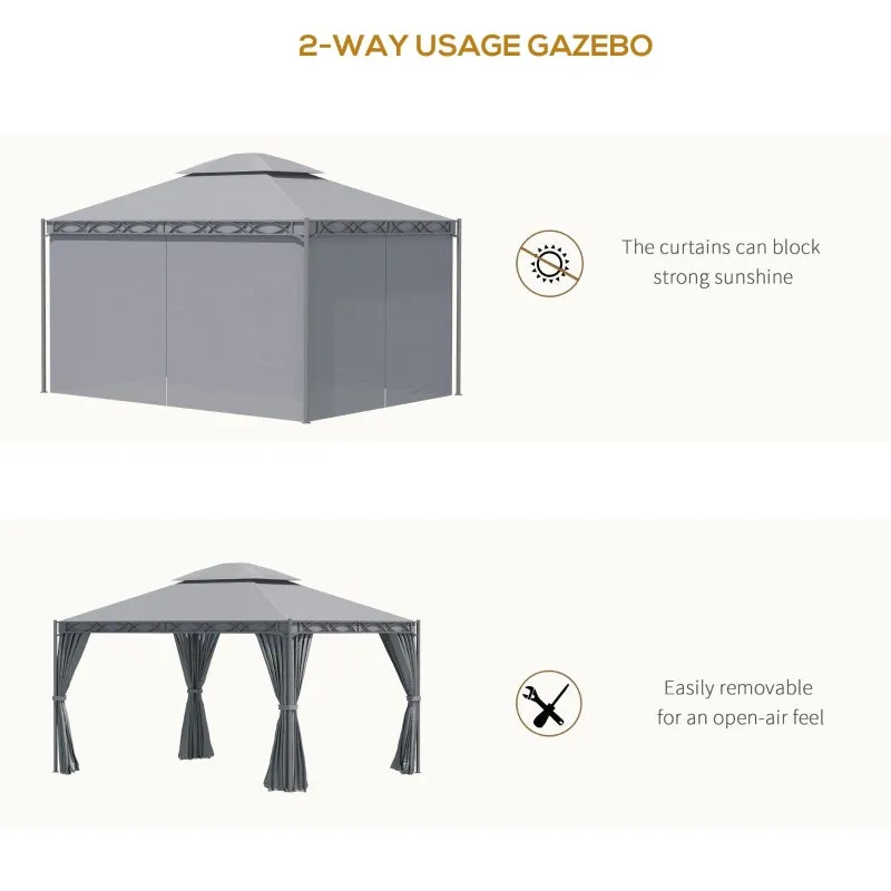 10x13ft Double-Tiered Garden Gazebo - Gray