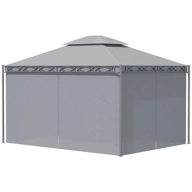 10x13ft Double-Tiered Garden Gazebo - Gray