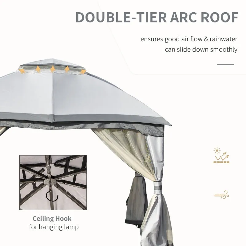 12' x 10' 2-Tier Outdoor Gazebo with Zippered Mesh Sidewalls - Gray