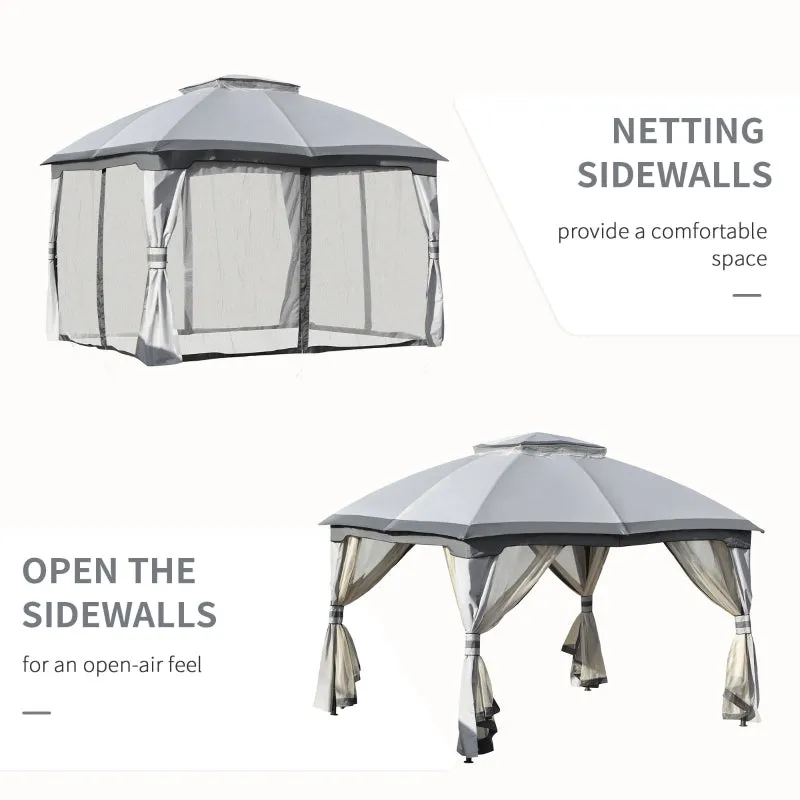 12' x 10' 2-Tier Outdoor Gazebo with Zippered Mesh Sidewalls - Gray
