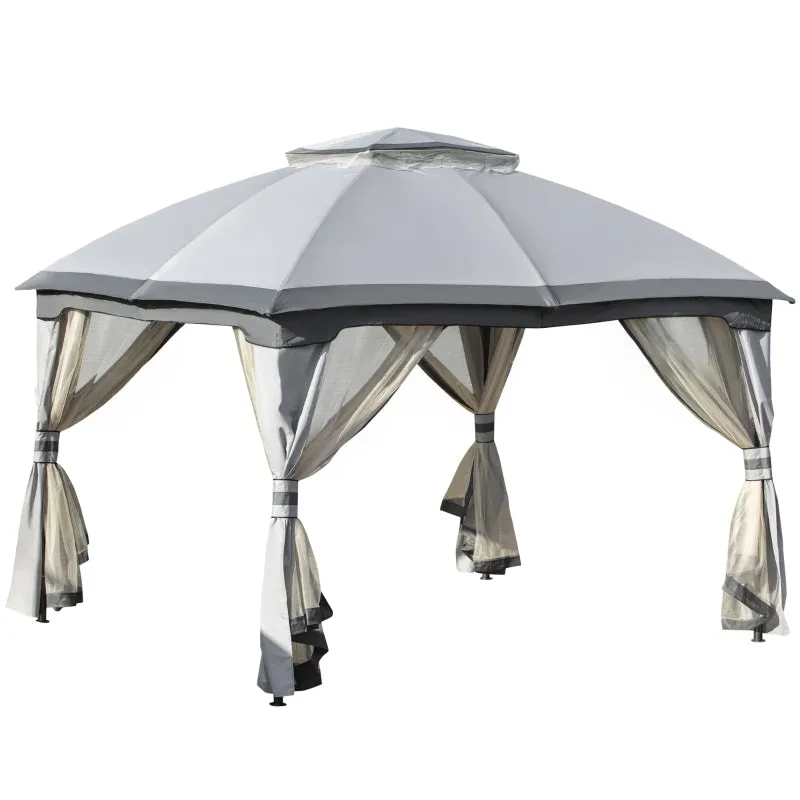 12' x 10' 2-Tier Outdoor Gazebo with Zippered Mesh Sidewalls - Gray