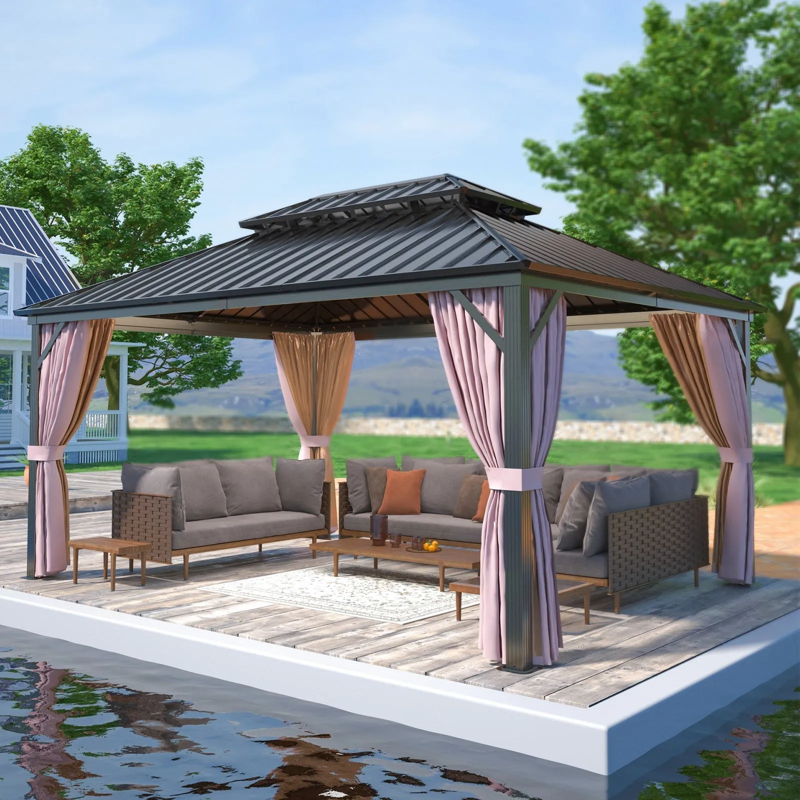 12x16 Hardtop Gazebo, Galvanized Steel Double Roof with Aluminum Frame