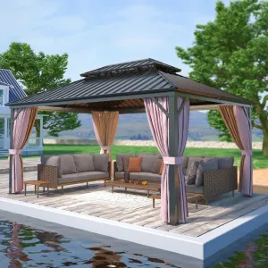 12x16 Hardtop Gazebo, Galvanized Steel Double Roof with Aluminum Frame