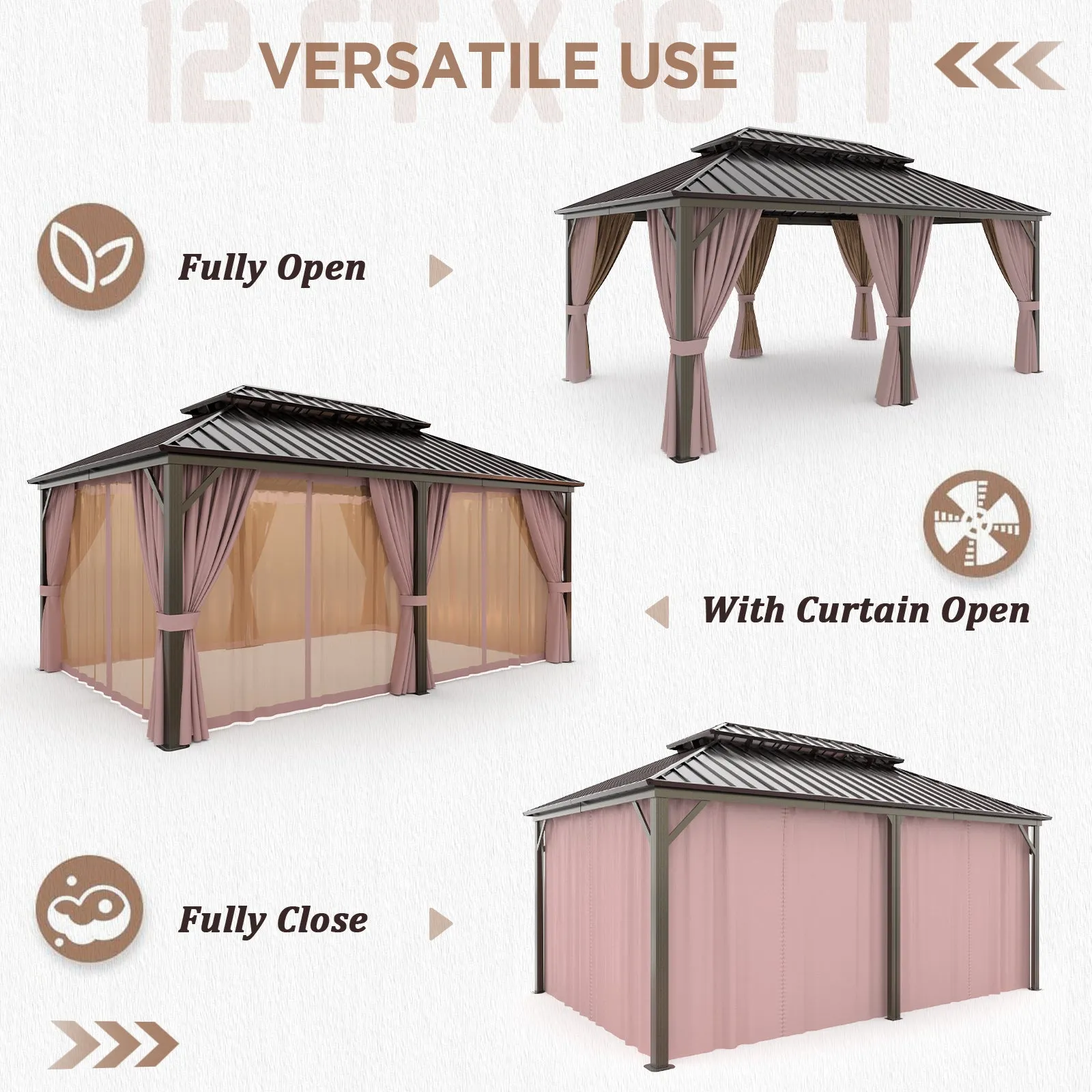 12x18 Hardtop Gazebo, Galvanized Steel Double Roof with Aluminum Frame