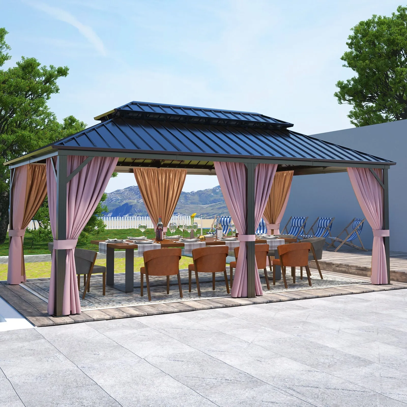 12x20 Hardtop Gazebo, Galvanized Steel Double Roof with Aluminum Frame