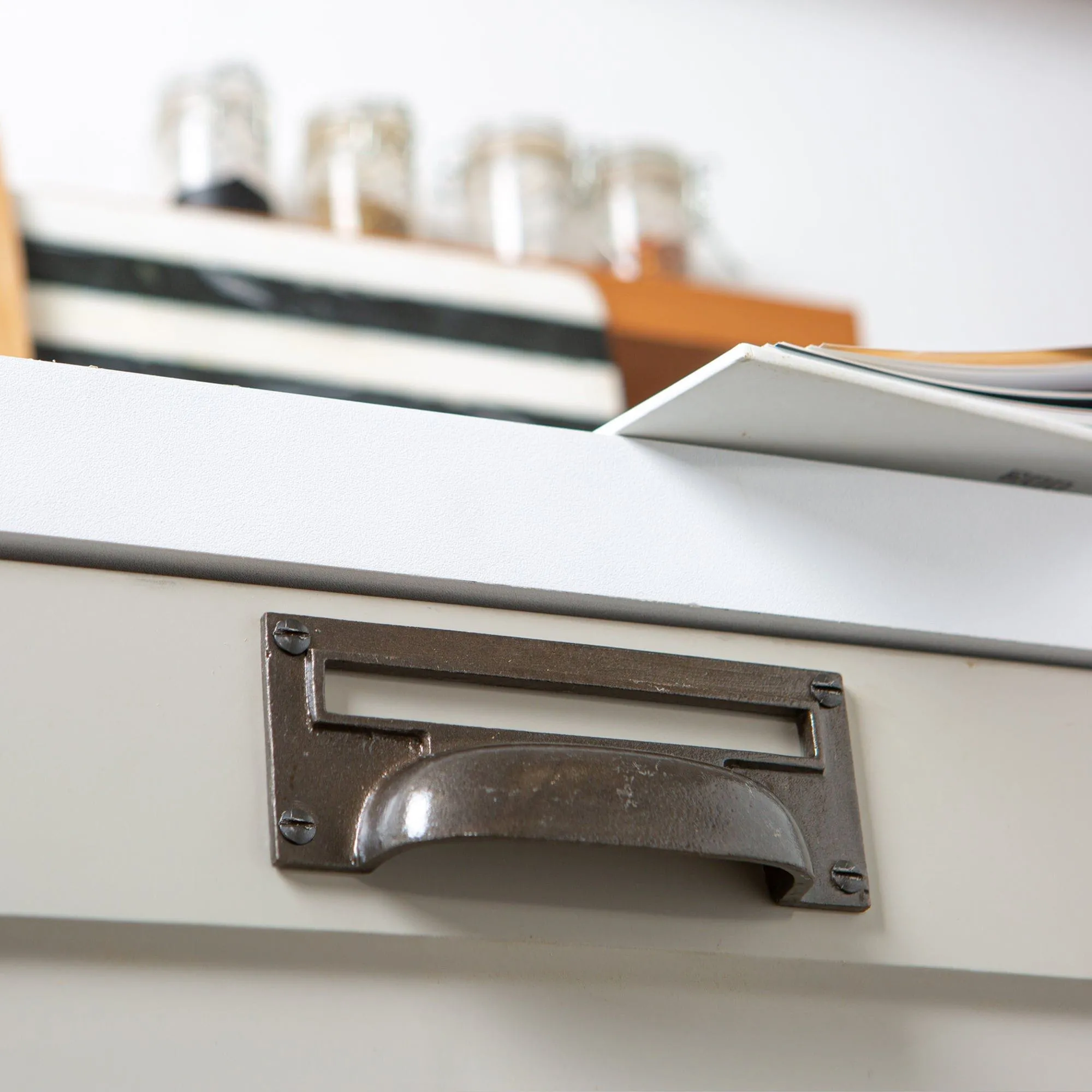 130mm x 50mm Filing Cabinet Cup Handle with Card Frame - By Hammer & Tongs