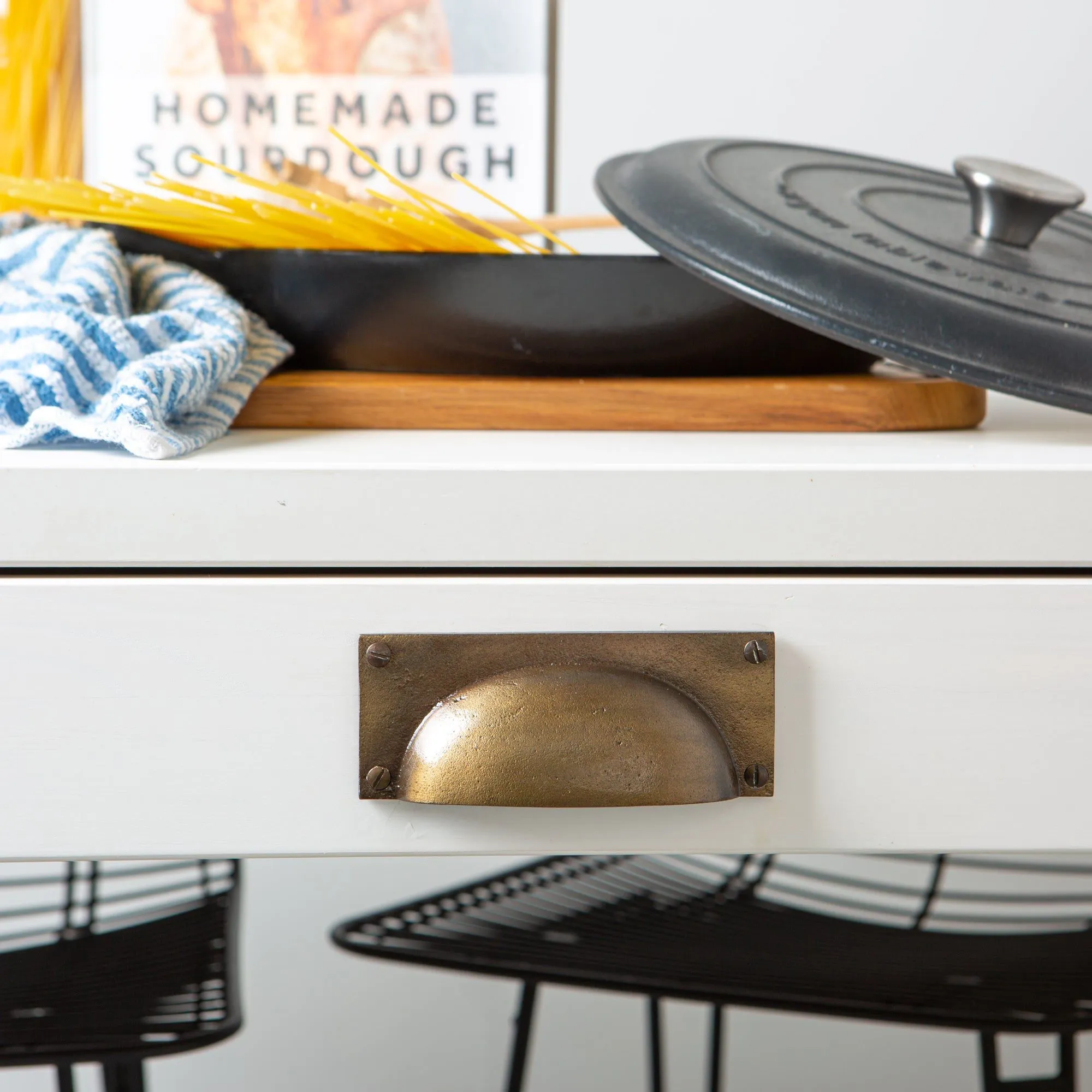 130mm x 50mm Rectangular Cabinet Cup Handle - By Hammer & Tongs