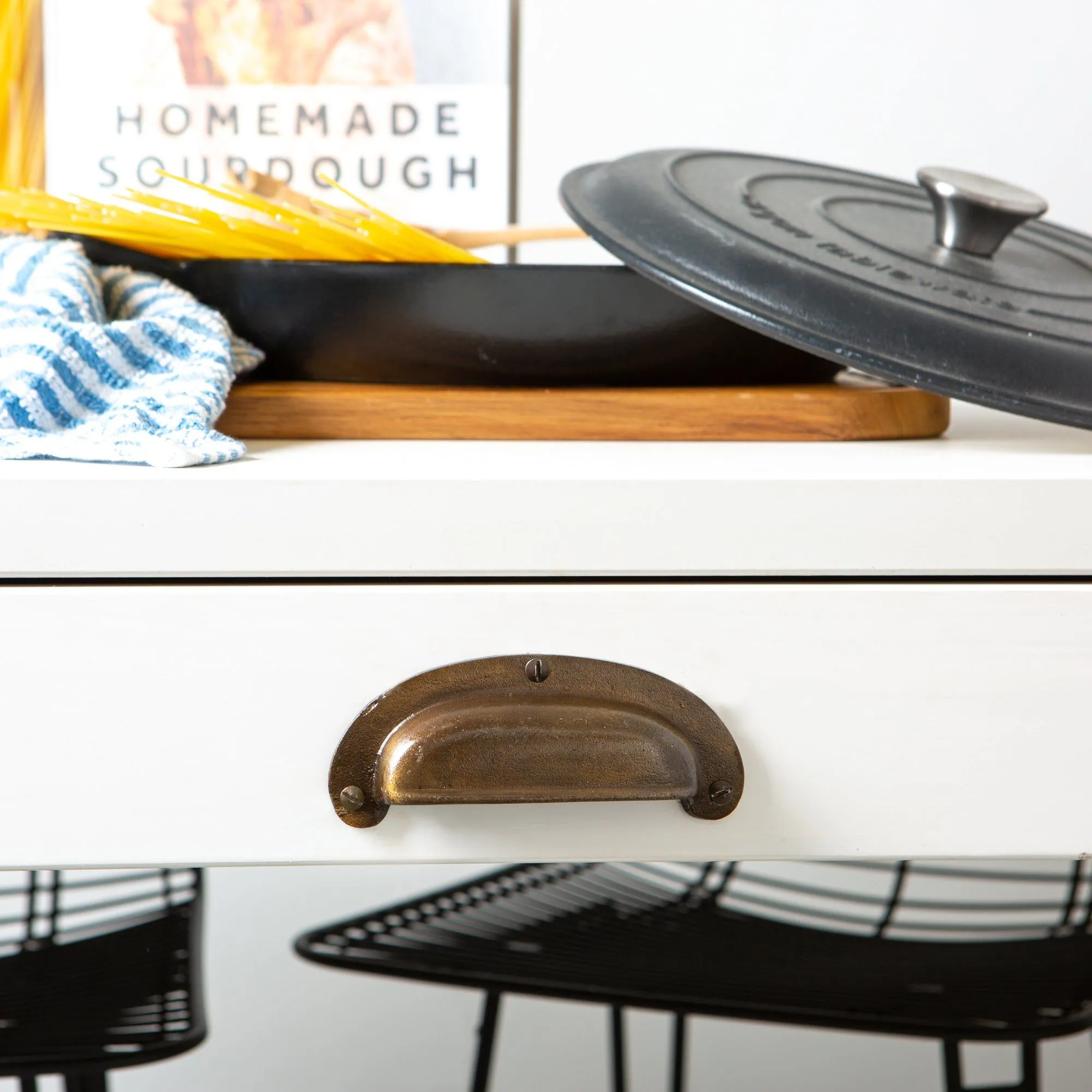 130mm x 50mm Wide Lipped Cabinet Cup Handle - By Hammer & Tongs
