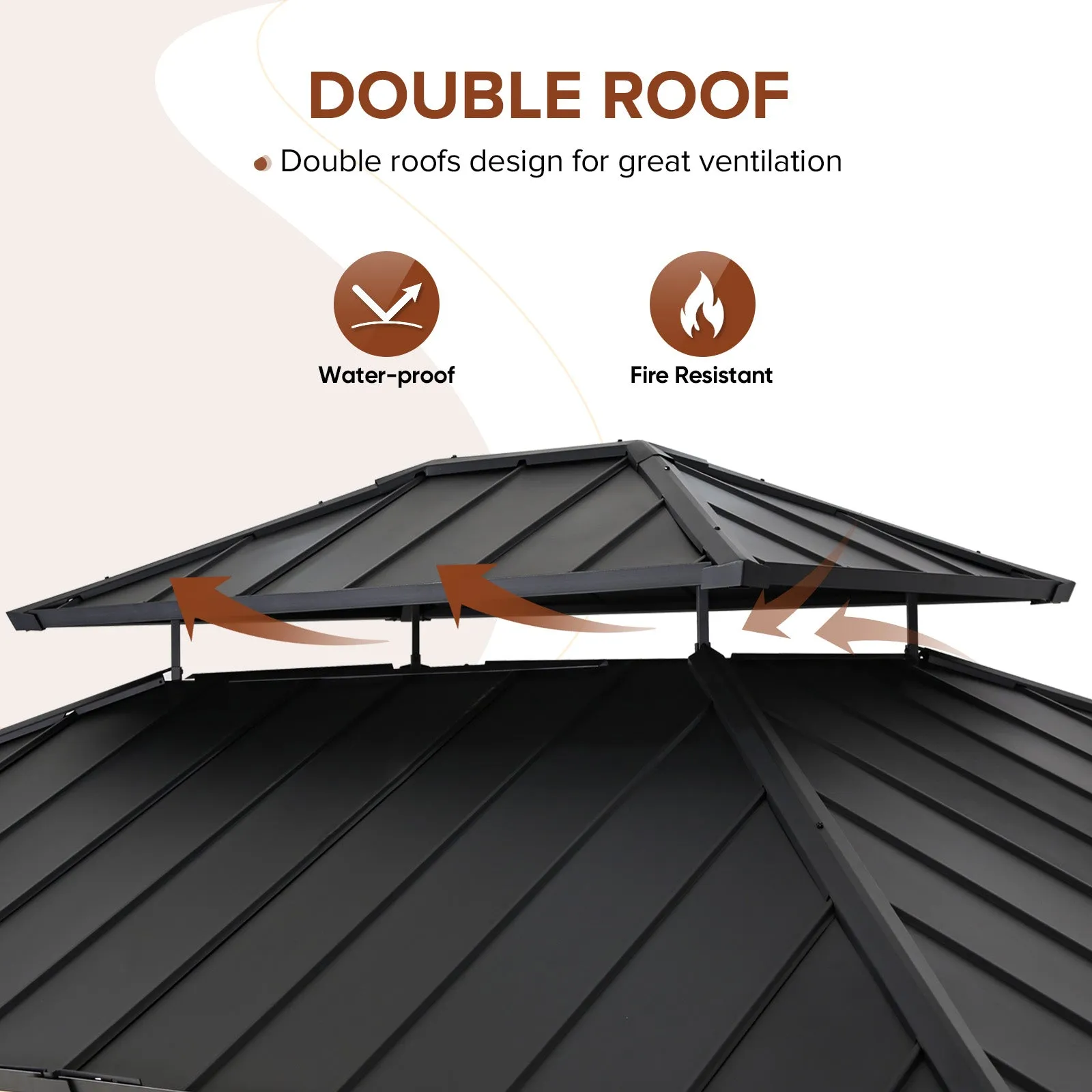 13x11 Hardtop Gazebo, Glavanized Steel Double Roof
