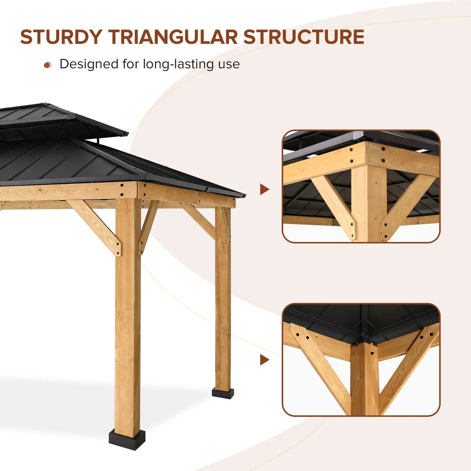 13x11 Hardtop Gazebo, Glavanized Steel Double Roof