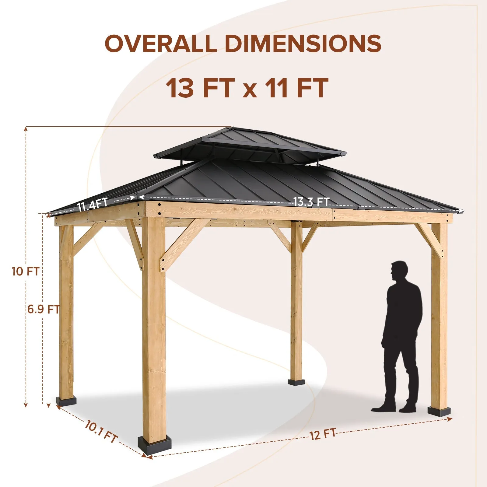 13x11 Hardtop Gazebo, Glavanized Steel Double Roof