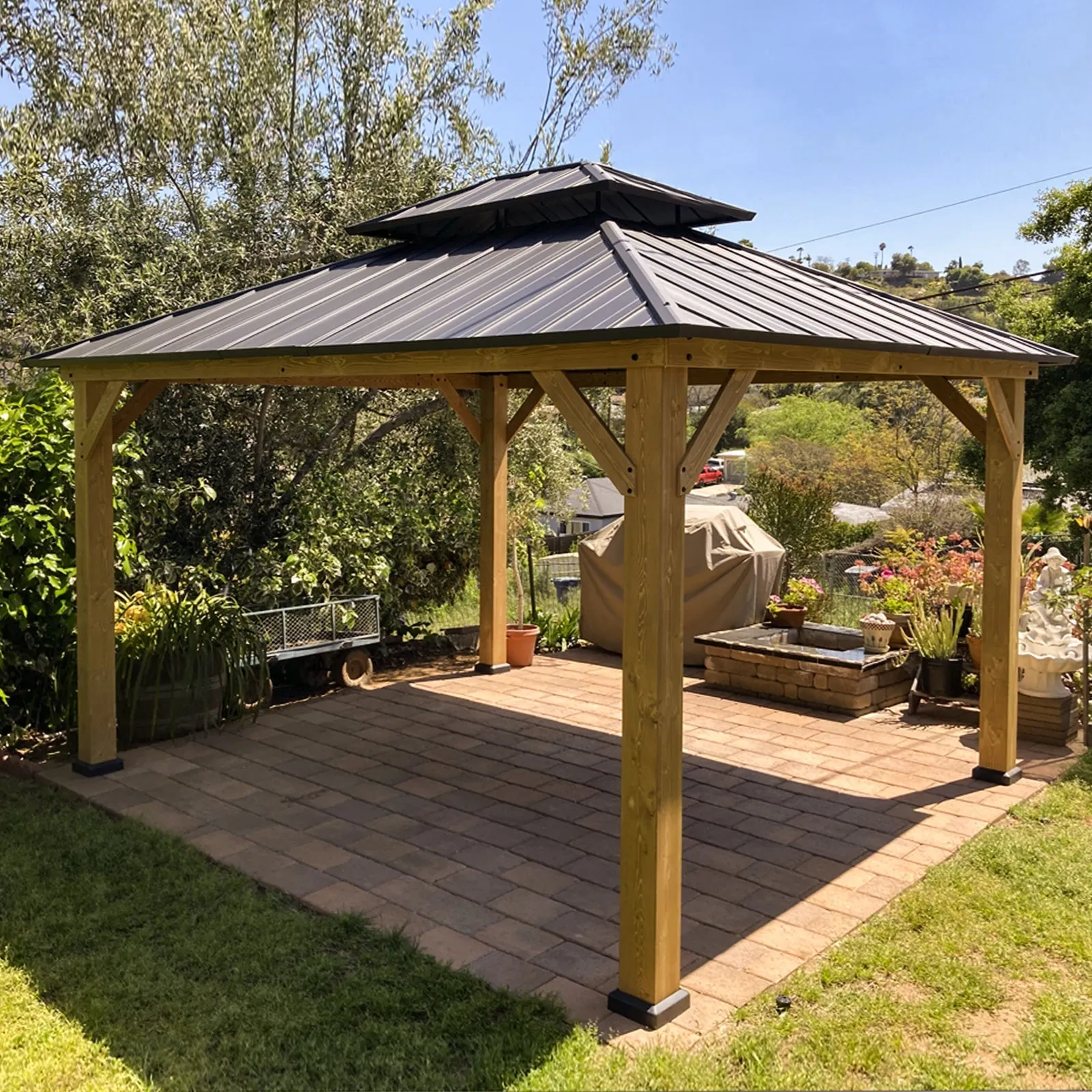 13x11 Hardtop Gazebo, Glavanized Steel Double Roof