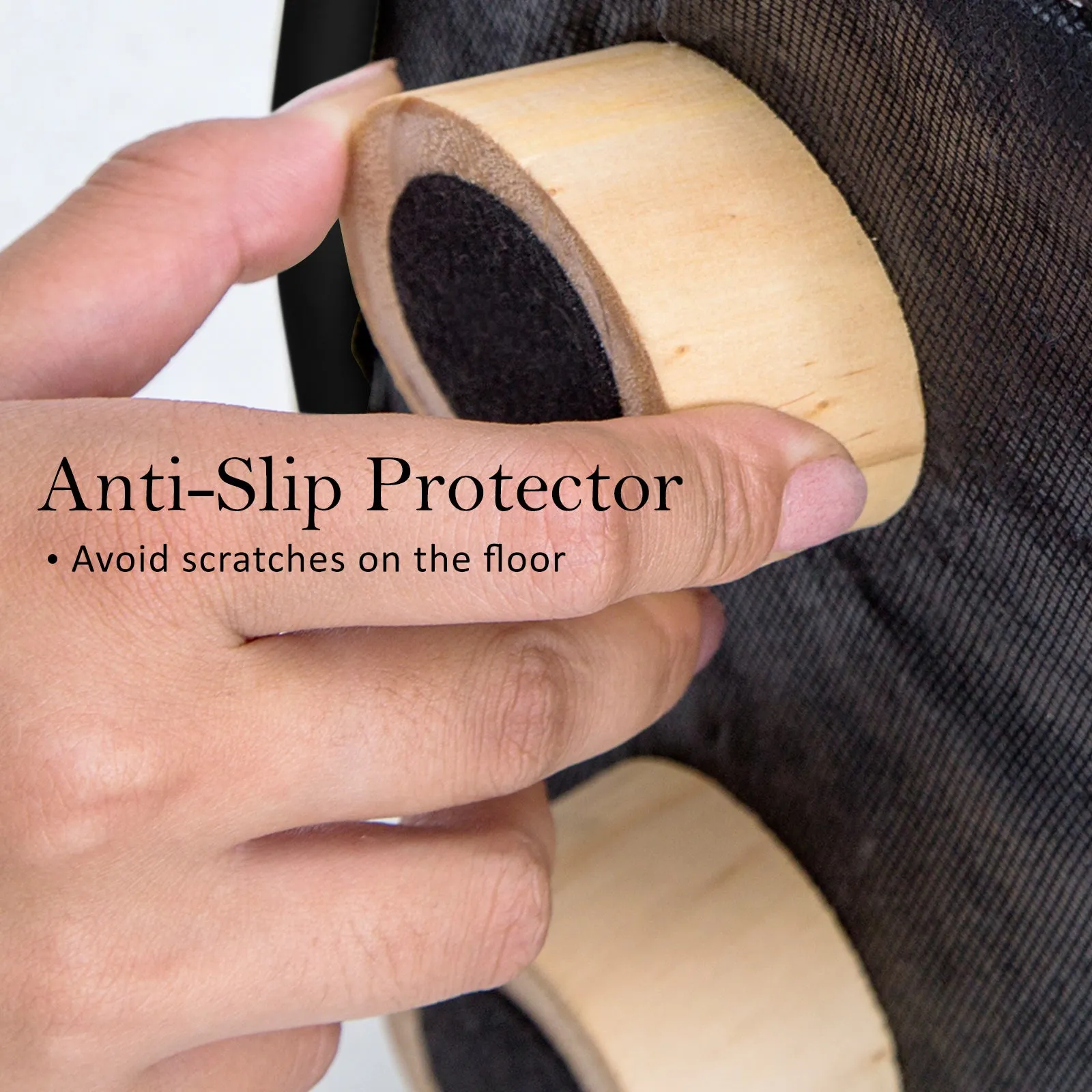 2X Fabric Ottoman Round Wooden Leg Foot Stool | BLACK