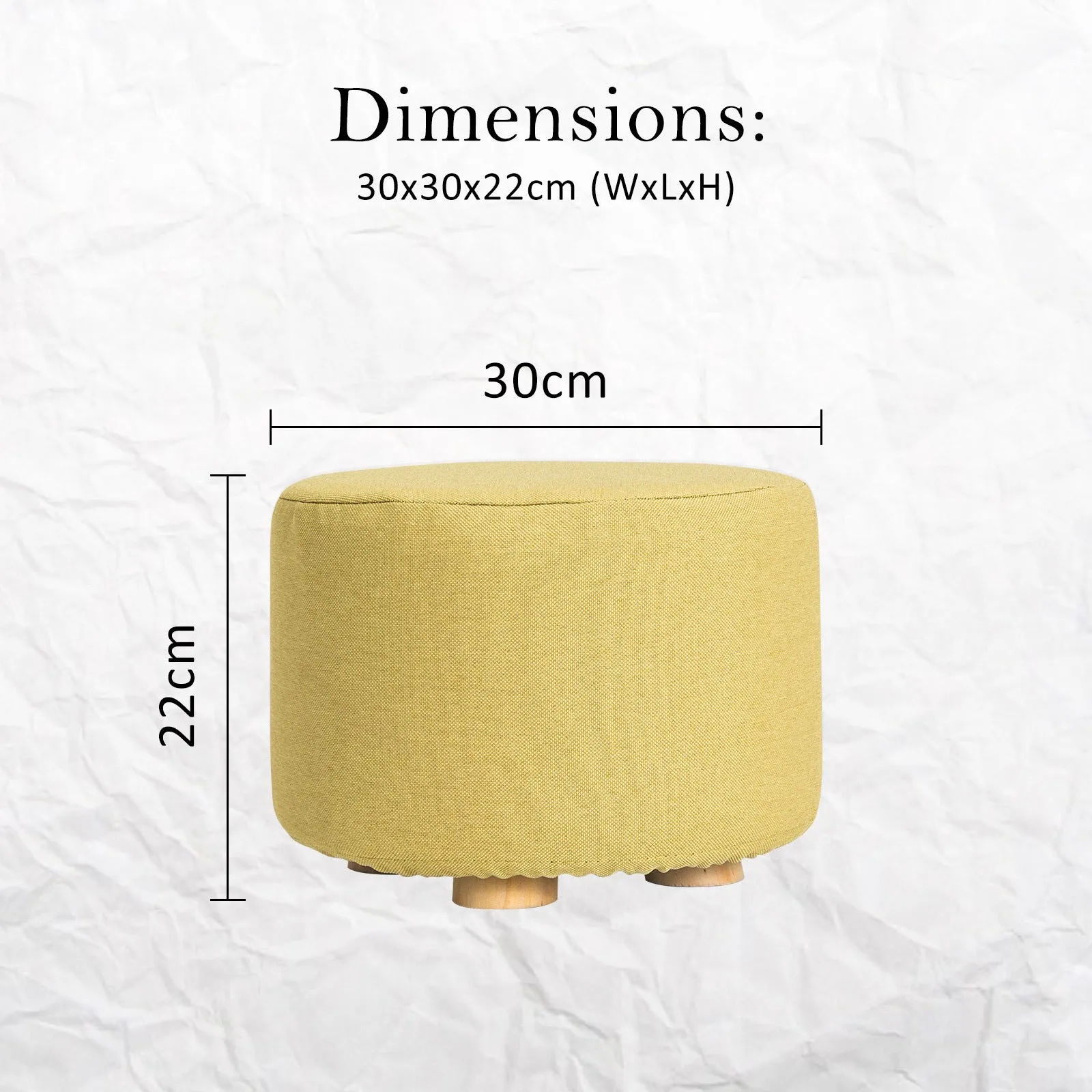 2X Fabric Ottoman Round Wooden Leg Foot Stool | Mustard Yellow