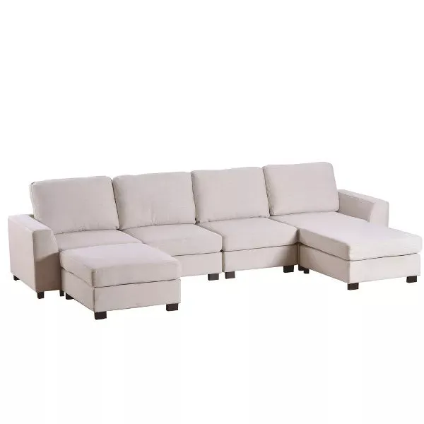 3 PCS U-shaped Upholstered Sectional Sofa with Removable Ottomans - ModernLuxe by Couch.com