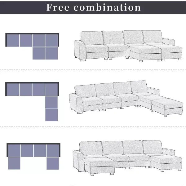3 PCS U-shaped Upholstered Sectional Sofa with Removable Ottomans - ModernLuxe by Couch.com