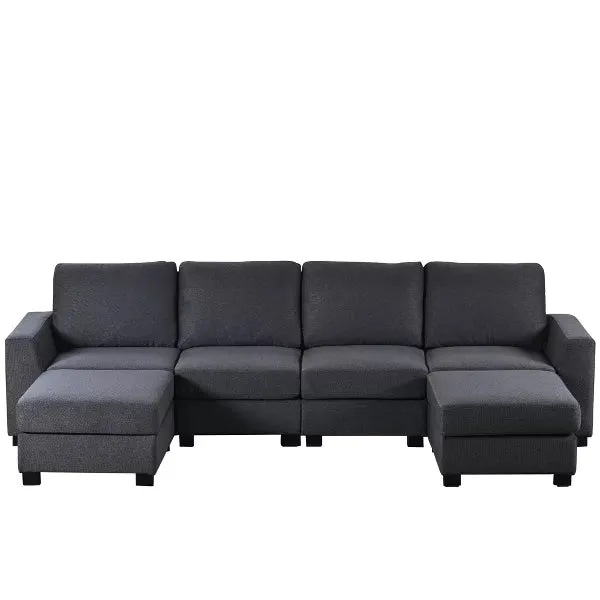 3 PCS U-shaped Upholstered Sectional Sofa with Removable Ottomans - ModernLuxe by Couch.com