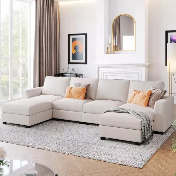 3 PCS U-shaped Upholstered Sectional Sofa with Removable Ottomans - ModernLuxe by Couch.com