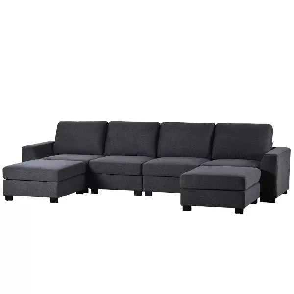 3 PCS U-shaped Upholstered Sectional Sofa with Removable Ottomans - ModernLuxe by Couch.com