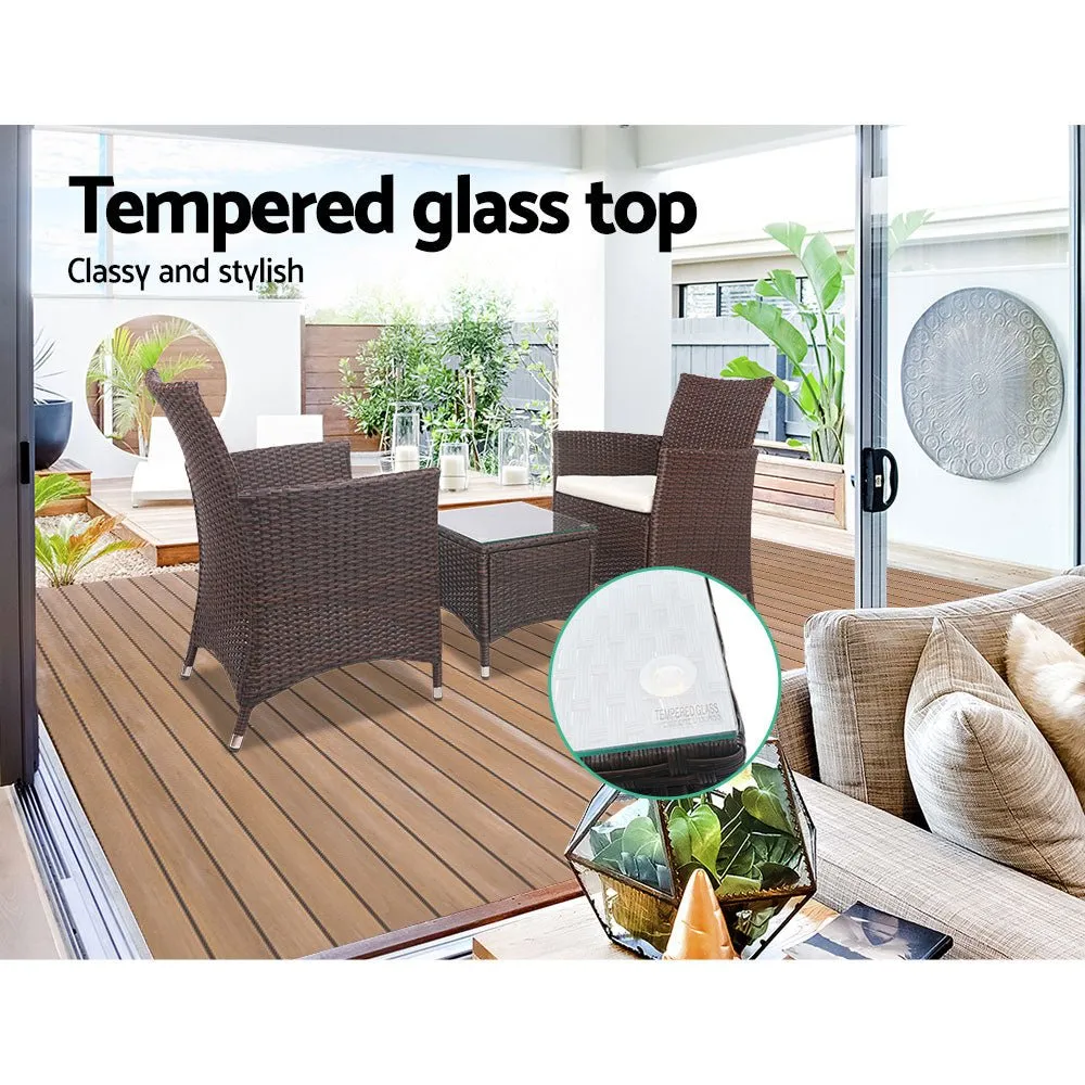 3 Piece Outdoor Brown Table And Chair Set