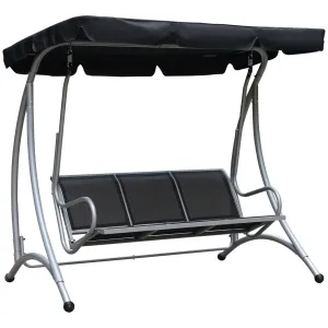 3-Seat Patio Swing Chair, Adjustable Canopy, Steel Frame, Black