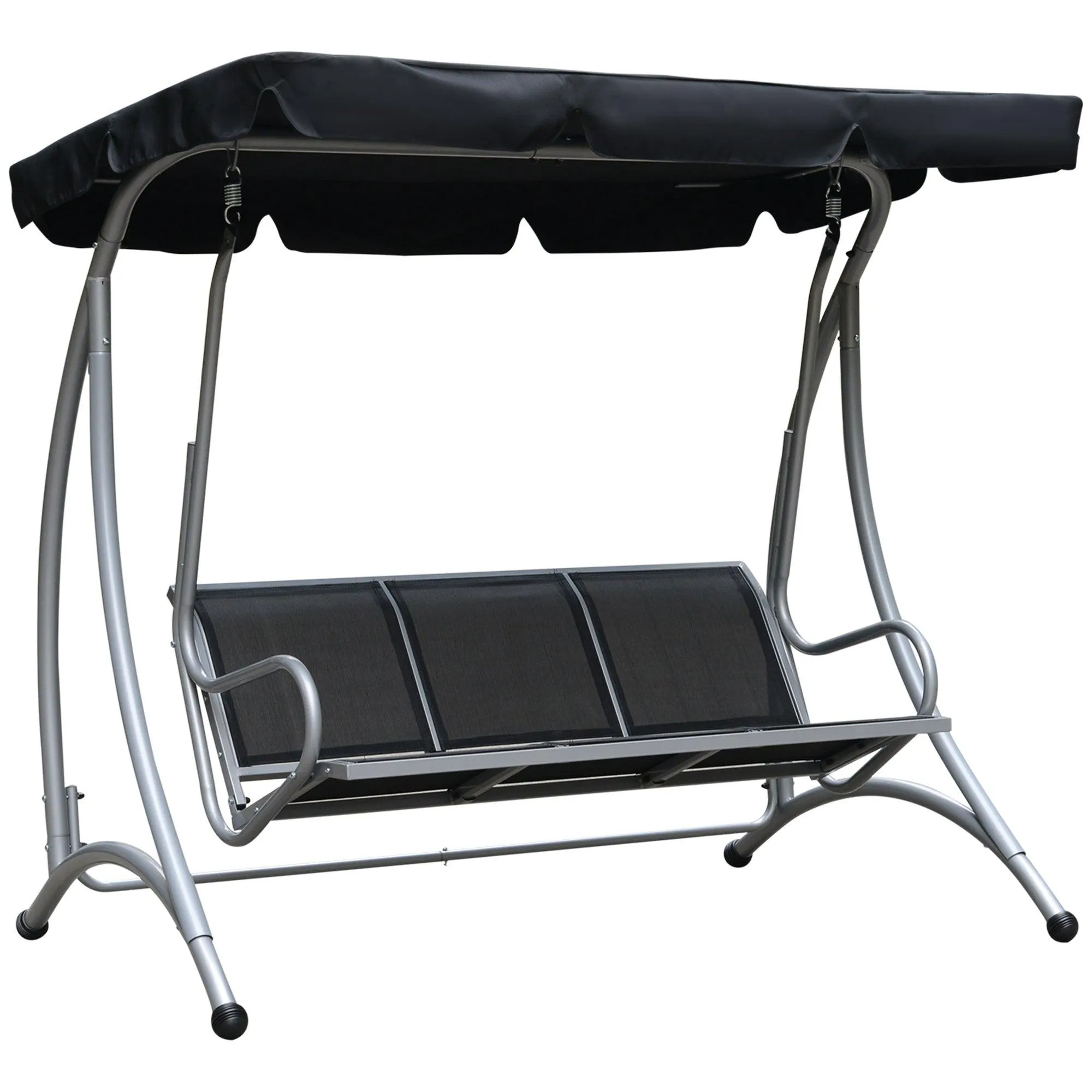 3-Seat Patio Swing Chair, Adjustable Canopy, Steel Frame, Black
