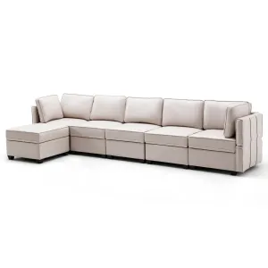 6-Seater Modular Sectional Sofa Reversible Sofa with Storage and Adjustable Backrest, Beige