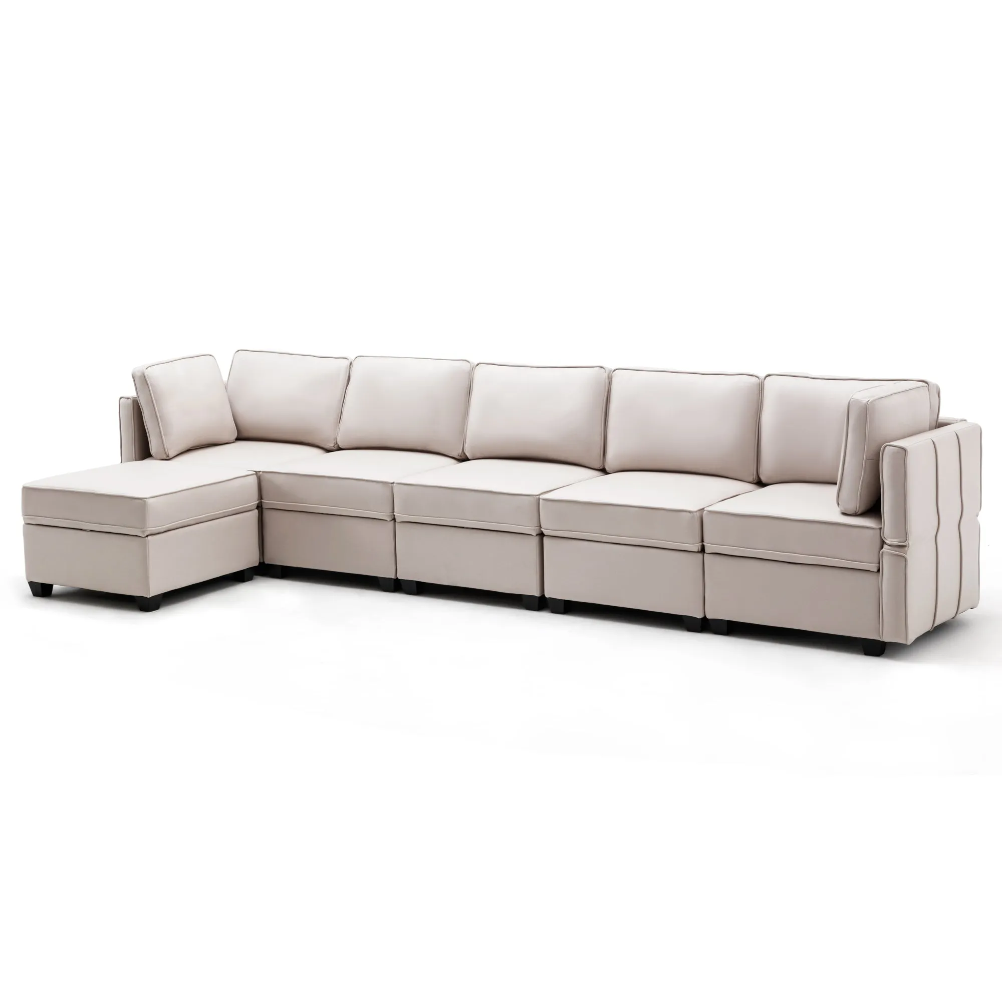 6-Seater Modular Sectional Sofa Reversible Sofa with Storage and Adjustable Backrest, Beige
