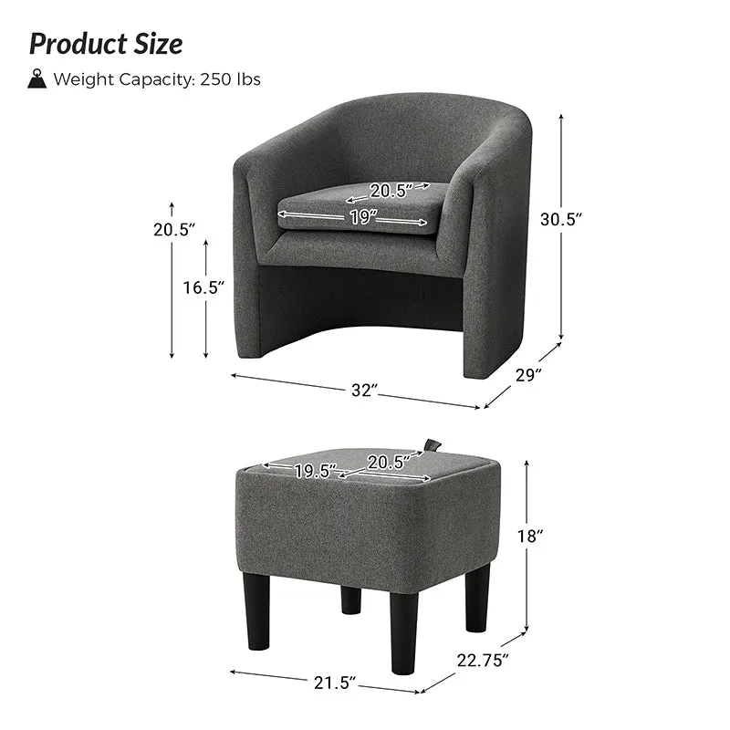 Arnold Modern Upholstered Barrel Chair With Storable Removable Leg Ottoman
