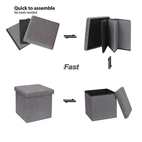 B FSOBEIIALEO Storage Ottoman Cube, Linen Small Coffee Table, Foot Rest Stool Seat, Folding Toys Chest Collapsible for Kids Grey 11.8"x11.8"x11.8"