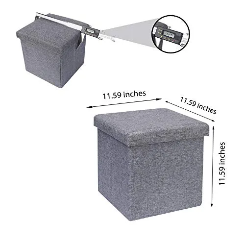 B FSOBEIIALEO Storage Ottoman Cube, Linen Small Coffee Table, Foot Rest Stool Seat, Folding Toys Chest Collapsible for Kids Grey 11.8"x11.8"x11.8"