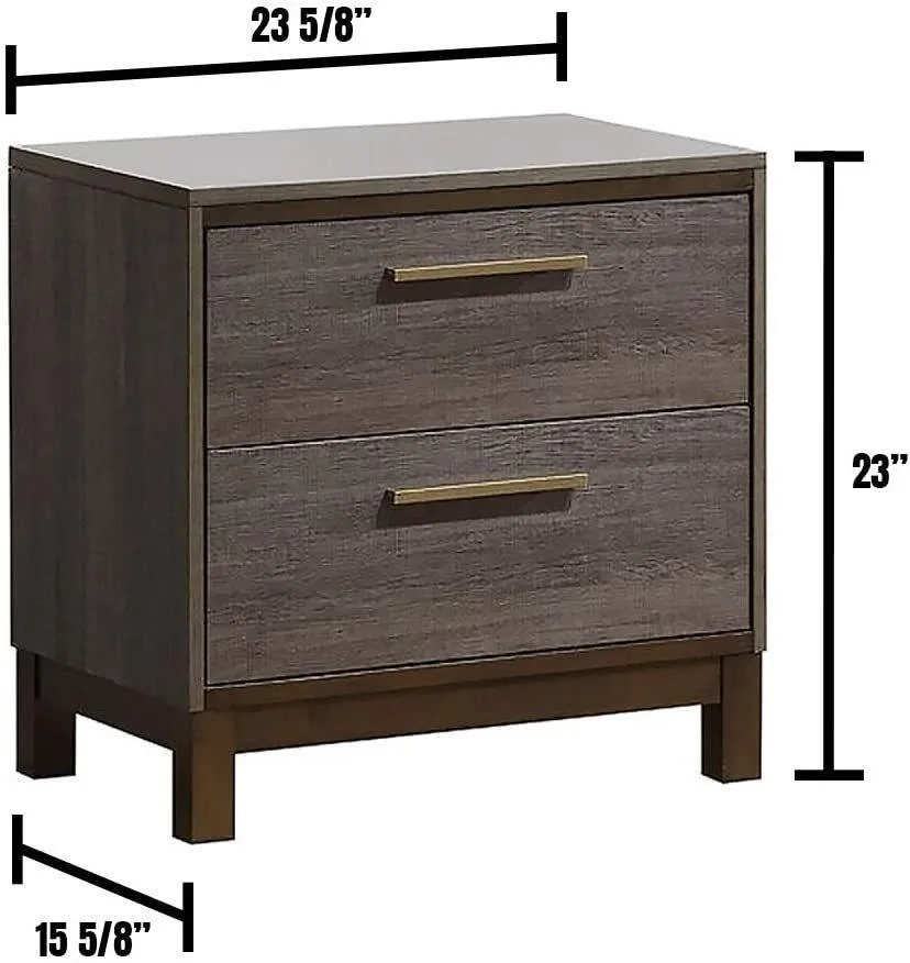 Contemporary 1pc Nightstand, Two-Tone Antique Gray, Metal Glides, Brass Pulls
