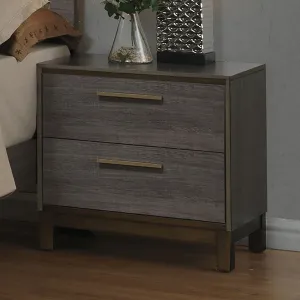 Contemporary 1pc Nightstand, Two-Tone Antique Gray, Metal Glides, Brass Pulls