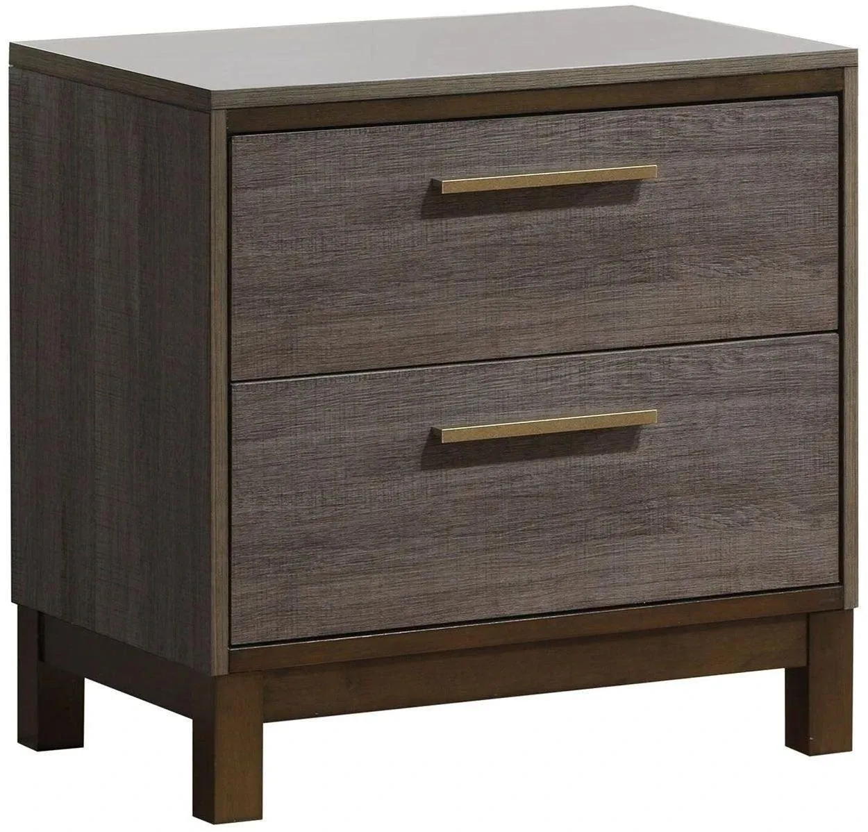 Contemporary 1pc Nightstand, Two-Tone Antique Gray, Metal Glides, Brass Pulls