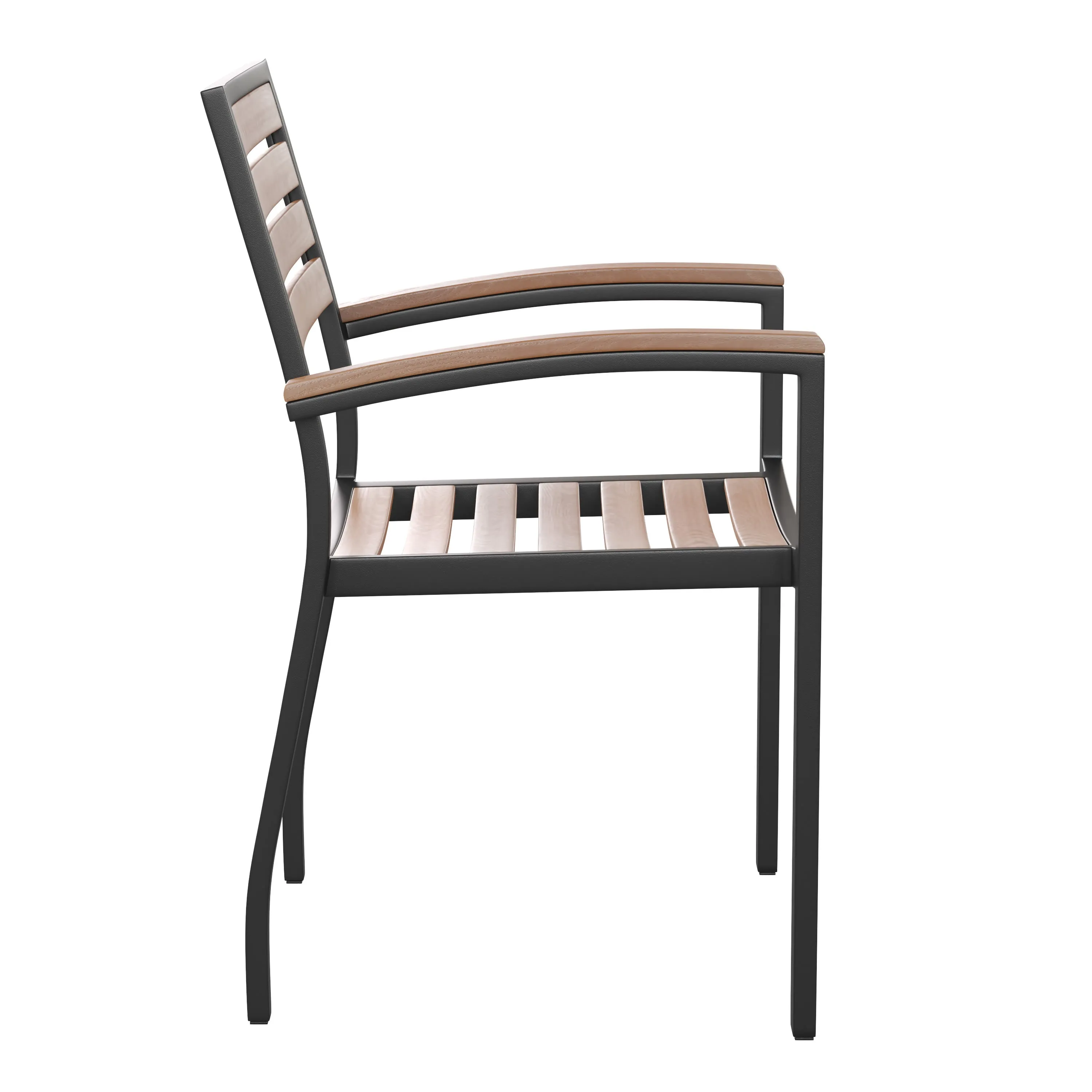 Lark Outdoor Stackable Faux Teak Side Chair - Commercial Grade Aluminum Patio Chair with Synthetic Teak Slats