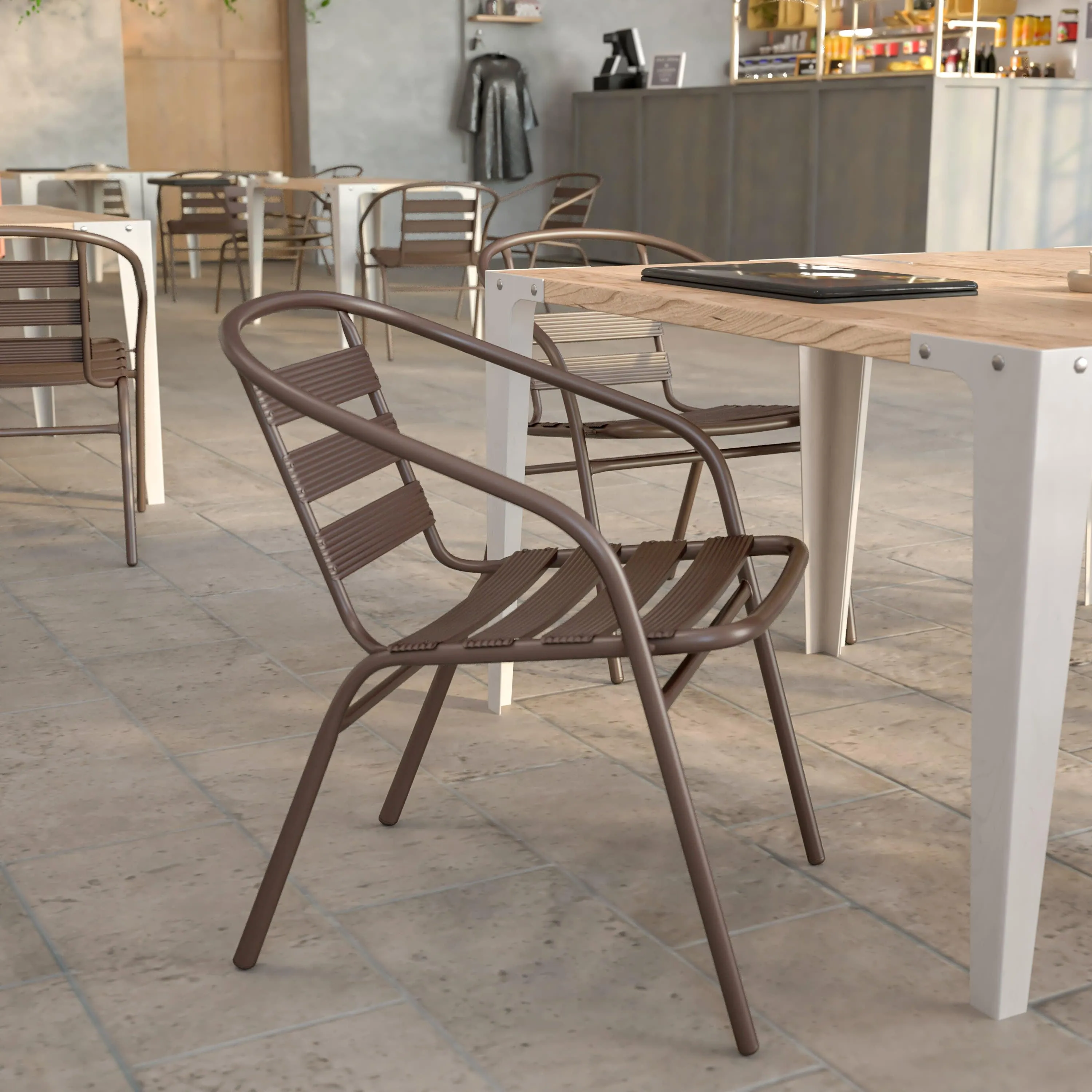Lila Metal Restaurant Stack Chair with Aluminum Slats